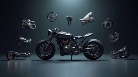 اجزای مختلف موتور سیکلت و تم سیاه رنگ