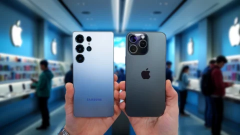 تصویری که در آن گوشی آیفون 16 و s25 اولترا مشاهده میشوند برای مقایسه هوش مصنوعی آیفون 16 و هوش مصنوعی s25 اولترا