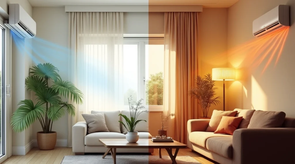 تصویری از دوتا محیط متفاوت و دوتا کولر گازی، یکی سرد و دیگری سرد و گرم