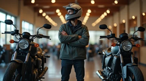 یک موتور سوار در حال انتخاب موتور سیکلت مناسب