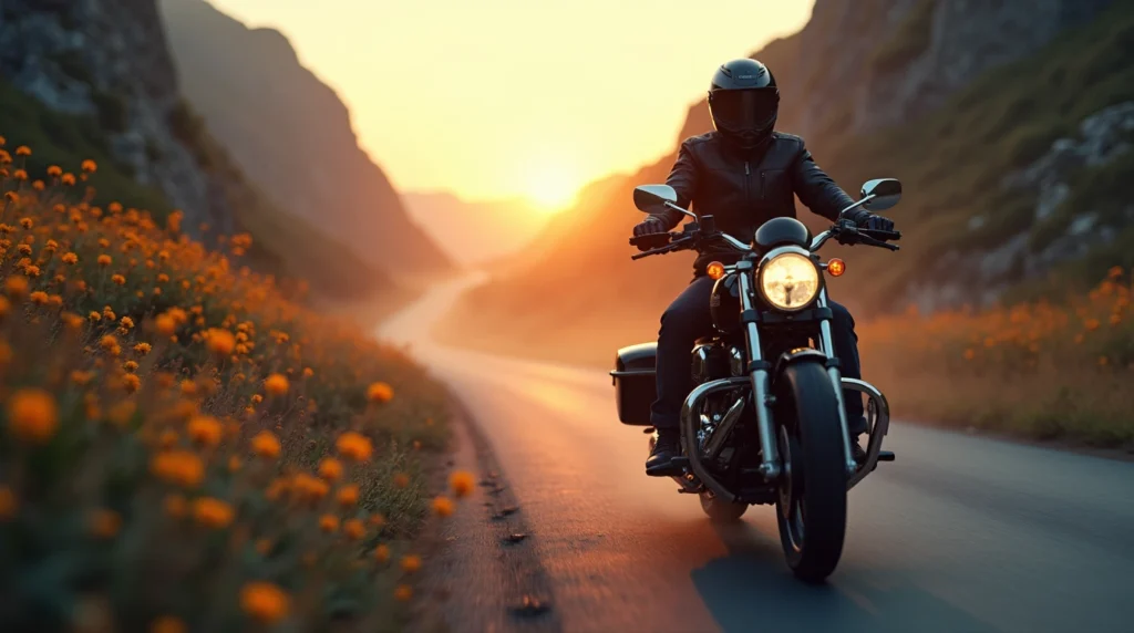 یک موتور سیکلت در جاده