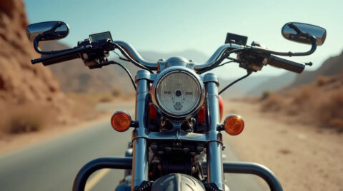 یک فرمان موتور سیکلت در خیابان خاکی