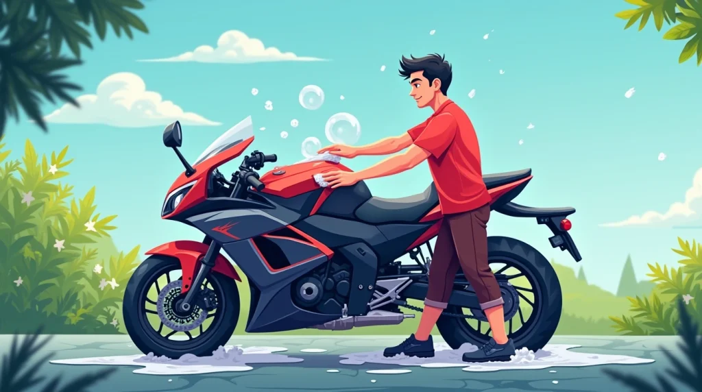 تصویری از روش صحیح شستشوی موتور سیکلت