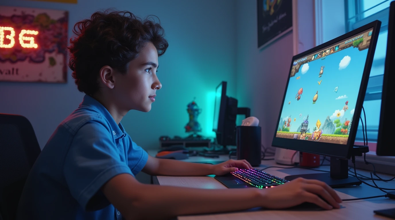 تصویری از یک فرد در حال بازی با کامپیوتر