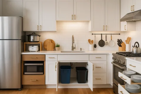 تصویری از چیدمان اصولی وسایل در آشپزخانه