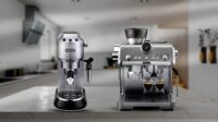 تصویری از یک اسپرسو ساز معمولی و یکی اسپرسو ساز به همراه آسیاب داخلی