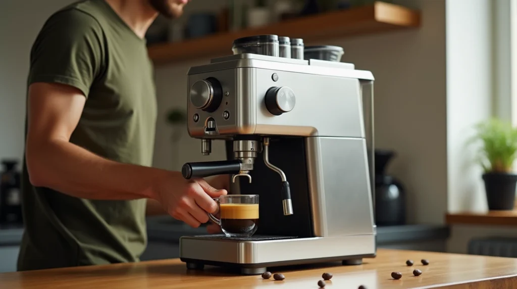 تصوری از فردی که داره اسپرسو درست میکنه