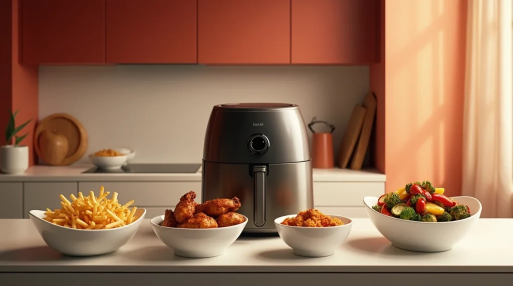 تصویری از یک سرخ کن بدون روغن با غذاهای درست شده