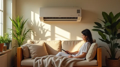 تصویری از یک خانم در زیر کولر گازی نشسته