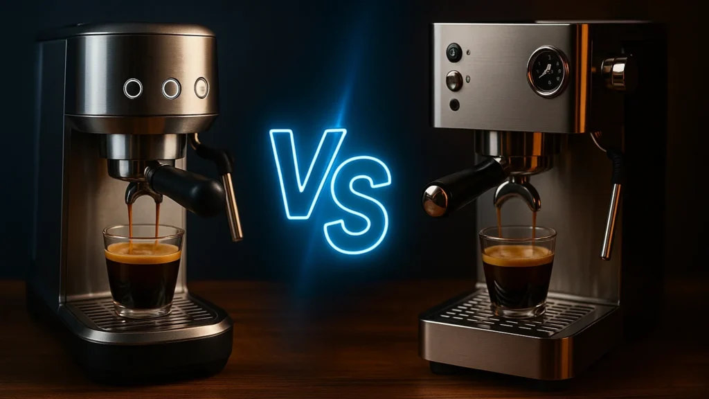 تصویری از تفاوت اسپرسو ساز نیمه صنعتی و خانگی