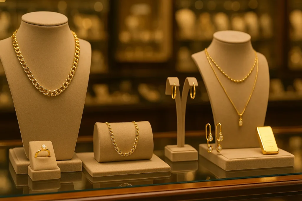 تصویری از طلاهای قیمتی در طلا فروشی