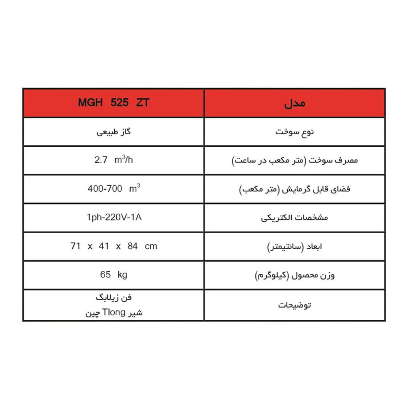 هیتر گازی مهیاسان مدل MGH 845 ZT